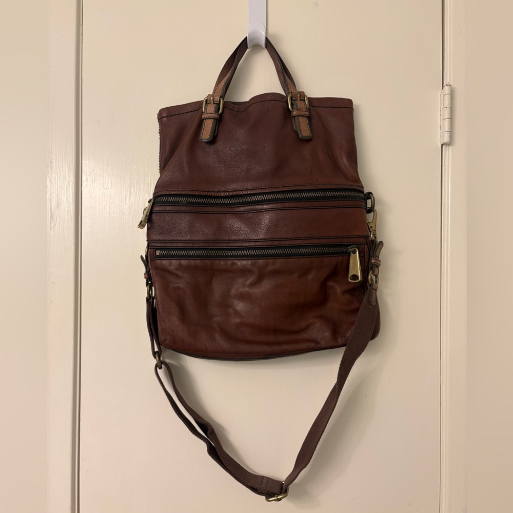 Brown Leather Fossil Crossbody Bag Large